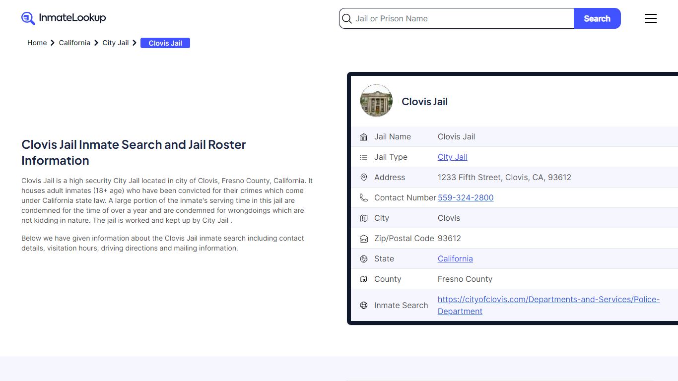 Clovis Jail Inmate Search and Jail Roster Information